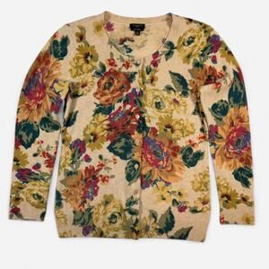 Talbots 100% Cashmere Floral Cardigan Women SP Vintage Cottagecore Petite Pearl